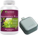 Trunature Resveratrol Plus, 140 קפסולות צמחוניות בונדלה עם גלולה Oragnizer, Small Sweet Pill Container for Medicine, ויטמינים, ירוק