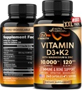 Vitamin D3 K2 - Vitamin D3 10000 iu & K2 as MK-7 120 mcg - Immune & Mood Support, for Bone & Teeth Health - with Magnesium, Zinc & Vitamin C & B12 - Highly Bioavailable - Made in USA, 240 Capsules
