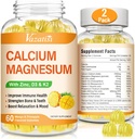 Calcium Magnesium Zinc Gummies עם ויטמין D3 ו-K2, High Absorption Magnesium Glycinate Potassium עבור Immune ו Calm Mood, מנגו טבעוני ו- Pineapple Flavor 120 חניכיים