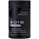 מחקר ספורט ® Biotin 5,000mcg עם שמן קוקוס אורגני - ביוטין (Vitamin B7) עבור עור בריא ותמיכה שיער * עבור נשים וגברים - טבעוני, non-GMO, Gluten & Soy-Free - 120 Veggie Softgels