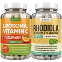 DACHA Premium Immune & Focus Enhancement Bundle - Liposomal ויטמין C ו Rhodiola, for Ultimate Mood, Immune, Mind Health Support, Ultra Absorb Combo with Potent Ascorbyl Palmitate & Bioperine