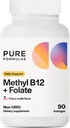 PureFormulas Methyl B12 + Folate תוסף, 1000 mcg של Methylated B12 תוסף, 665 mcg של Folate, Cherry Vanilla Flavor, Methylated ויטמין B 12 - Non-GMO, 90 Lozengesges