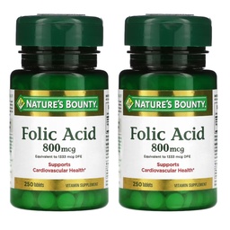 Nature's Bounty Folic Acid 800 mcg ויטמין תוסף כוח מקסימלי - 250 טבליות, Pack של 2