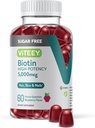 VITEEY Biotin Gummies for Hair, Skin, and Nails 5000mcg - סוכר חינם - גלימות שיער, עור בריא Glow, גידול ריח חזק - טבעוני, Gluten Free, Gelatin חינם צ'לודור פטל פלאמור