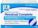 Quality Choice Menstrual Complete Max Strength תקופת הקלה, 500 מ"ג של Acetaminophen, 60 מ"ג של קפאין, 15 מ"ג של Pyrilamine Maleate, Cramps, Bloating, Headache. 24 Count.