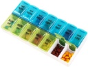 מארגנת גלולות שבועיות, 2 פעמים ביום, One-Side Open Pill Box 7 Day Medicine Planner for Easy Filling, AM PM Pill Case for ויטמינים, תרופות, תוספים, שמן דגים, כחול + ירוק