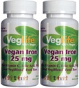 VegLife Iron 25 מ"ג | Plus ויטמין C, Folic Acid, B-12 ו- VegiBlend Food Base | Plant Based Iron Supplement for Women & Men | 100 Tablet