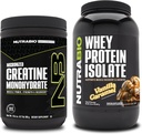 NutraBio Creatine Monohydrate, Unflavored, 300g ו Whey חלבון Isolate, Vanilla קארמל, תוספת Bundle - שריר אנרגיה, Lean Growth, התאוששות וכוח