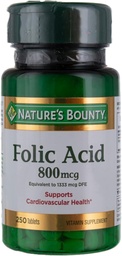 Nature's Bounty Folic Acid 800 mcg טבליות כוח מקסימלי 250 הרוזן (Pack of 6)