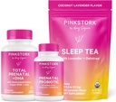 Pink Stork הריון Bundle: ויטמין טרום לידתי עם DHA & Folate, טרום לידתי Probiotics עבור נשים בהריון, מלטונין ללא שינה תה, הריון חייב להיות עבור כל Trimester, הגדרת 3