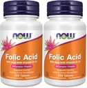 עכשיו תוספי מזון, Folic Acid 800 mcg + B-12 (Cyanocobain) 25 mcg, B Complex ויטמין, 250 טבליות (Pack של 2)