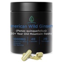 Holistic Bin Wild American גינזנג קפסולות אורגני טהור ג'ינסנג עשוי עם Wild Harvested 20 + שנה שורשים ישנים של Appalachia (Panax Quinquefolius) | No Fillers (40 קפסולות)