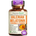 Melatonin 3 מ"ג Sleep Aid with L-theanine & Valan Root - תוסף Turmeric Curcumin עם ג'ינג'ר & Black Pepper - תוספת אורגנית Turmeric לשינה, Calm ו- Stress Relief Support - 60 קפסולות