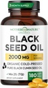 Black Seed Oil קפסולות 2000 מ"ג פרי, אורגני קר העיתונות Black Cumin, High TQ, Immune & Joint Support, 180 הרוזן (3 חודשים אספקה)