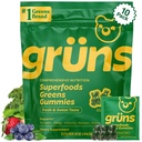 Garns Adults Super Greens Gummies, Multivitamin Super Gummy Bears, Spirulina, Chlorella, Prebiotics & סיבים חניכיים לבריאות העיכול, הסתגלות, תוספי מזון, 20 ויטמינים ומינרלים, 10 הרוזן ספירה