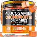 Glucosamine Chondroitin Gummies עבור תמיכה משותפת - 120 Glucosamine חניכיים תוספת כוח 3000 מ"ג עם MSM, Turmeric, Calcium, ויטמין D3 - סוכר חינם טבעוני מבוגרים - גמישות ניידות