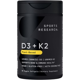Sports Research® Vegan Vitamin D3 + K2 w/Coconut Oil, 60 Count Plantgels™