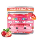 90 Count | Iron Gummies for Kids, Kids Multivitamin with Calcium, Zinc, Folate, אומגה 3 & Lutein, Support Energy, Immnity, Iron Deficiency, Anemia & Brain Health, Vegan, Sugar-Free, Strawberry פלמור