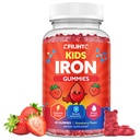 חניכיים ברזל לילדים ובני נוער, ילדים Multivitamin עם תוספת ברזל, Calcium, Folate, Zinc, Prebiotic - for Blood Builder & Energy Support, Iron Deficiency - טבעוני & Non-GMO - 60 Count Strawberryberry