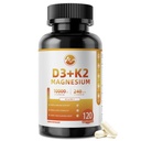 ויטמין D3 K2 עם Magnesium, ויטמין D3 10000 IU, ויטמין K2 MK-7 240 mcg, 6-in-1 K2 D3 ויטמין עם Quercetin עבור העצם, Immune & Moo *d תמיכה, Highly Bioavailable, 120 קפסולות