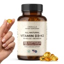 Inhale ויטמין D3 + K2 עם שמן קוקוס - 5000 IU D3 & 100 mcg MK7 K2 עבור העצם, Heart & Immune תמיכה - non-GMO - Soy Free - Gluten Free - 120 Softgels K2 עבור העצם, Heart & Immune תמיכה - תמיכה ללא תשלום