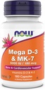 עכשיו תוספים, Mega D-3 & MK-7, 5000 IU / 180 mcg, Bone & Cardiovascular Support *, ויטמינים K-3 & K-2, 180 קפסולות