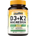 Vitalibre ויטמין D3 K2 + Magnesium תוסף, 10000 IU ויטמין D3 & 100 mcg K2, עם Magnesium Glycinate, Bone, שיניים, Immune & אנרגיה תמיכה, High Absorption, non-GMO, Easy to Swallow, 60 Softgelssss Softgels glycinate, העצמות, Immune & Energy Support, High Absorption, High Absorption, non-GMO גבוהה, non-GMO, Easy to Swallow.