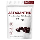 Astaxanthin 12 מ"ג,240 Softgels,Premium Astaxanthin Antioxidant תוספים, Supports Eye,Skin, Immune, Internal Circulation, Non-GMO, Gluten Free, No Soy-8 חודש אספקה