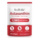 Premium Astaxanthin תוספי 12 מ"ג 120 Softgels, Astaxanthin Antioxidant תוספת לעיניים, Skin, Joint, Brain, Fresh Microalgae Source for Heart & Immune System Health