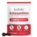 תוספי Astaxanthin, Astaxanthin 12 מ"ג, 120 Softgels Antioxidant Astaxantina תוספת לעיניים, Skin, Joint & Immune Health, תומך ב Circulation & Heart Health, non-GMO & No Gluten Gluten