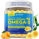 אומגה 3 טבעוני 1000 מ"ג +CoQ10+ Magnesium- EPA 600mg & DHA 400 מ"ג, שמן דגים אומגה 3 תוספת עבור נשים גברים מבוגרים- Liposomal Form - Algae- Plant Sterols, Garlic,B6,B9, B12, סוכר חינם בחינם עבור נשים