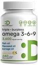 אומגה 3-6-9 שמן דגים תוספי 3,600 מ"ג - 240 Softgels with Flaxseed Oil & Borage Oils Complex - High EPA + DHA - גלולות Burpless, Lemon Flavored, Wild Catch - Heart, Joint, & Brain Support Support