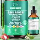 12-in-1 Soursop Bitters 2000mg, Soursop טיפות עם Ashwagandha, Black Seed Oil, Moringa, See Mos for Natural Antioxidant, Cell Support & Regeneration, Immune Boost, עשיר בוויטמין D & C & C.
