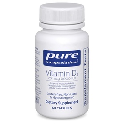 Pure Encapsulations ויטמין D3 25 mcg (1,000 IU) - תוספת לתמיכה העצם, משותף, חזה, לב, קולון & Immune בריאות - עם Premium ויטמין D - 60 קפסולות