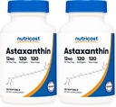 חומרים מזינים Astaxanthin 12mg, non-GMO וגלוטן חינם, 120 Softgels (4 חודשים אספקה) (Pack of 2)