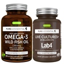אומגה 3 Wild Fish Oil 1360mg + Live Cultures+ Lab4 Probiotics Bundle, 1000 מ"ג EPA & DHA עם Astaxanthin + 25 מיליארד CFU Lactobacillus Acidophilus & Bifido חיידק