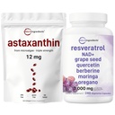 Micro Ingredients Astaxanthin 12mg Softgels & Resveratrol NAD תוספי 3,000 מ"ג Veggie קפסולות | 2 Pack Bundle | New Microalgae Source | 11-in-1 Antioxidant בלנדר עם Quercetin & Berberine