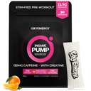 OxyEnergy Pre Workout אבקת - Orange, non Stim 130 מ"ג Low Caffeine, On-The-Go Packets with Betaine, Creatine Monohydrate & Turine for Sensitive Users, Women, Evening Workouts - 30 משרתים