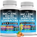 AGE NAC תוסף N-Acetyl Cysteine - עם ויטמין D3, K2, Zinc, Quercetin, Triphala, Sarracenia Purpurea, Elderberry, הולי בזיל, Bee Propolis, Bromelain, L-Lysine - 120 הרוזן