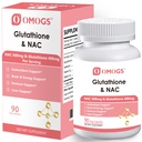 OMOGS Glutathione & NAC תוסף, עם vtamin B & Selenium, תומך בריאות Liver, תאים, Antioxidant, ייצור אנרגיה & Immune, טבעוני & Gluten-Free, 90 Veg כמוסות.
