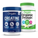 Orgain Creatine Monohydrate אבקה 17.64 Oz (100 משרתים) & אורגני Vanilla Bean חלבון אבקת 2.03 lb Bundle - חלבון מבוסס צמחים ותמיכה שרירים