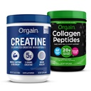 Orgain Creatine Monohydrate אבקת 17.64 Oz (100 משרתים) & Collagen Peptides אבקת 1lb (g Grass פד) Bundle - Unflavored, non-GMO תוספי עבור שריר, המוח, העור ותמיכה משותפת