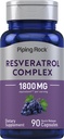 Piping Rock Resveratrol Complex | 90 קפסולות | Ultra Potent | Non-GMO, Gluten Free Supplement