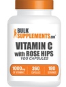 BulkSupplements.com ויטמין C עם Rose Hips כמוסות - Ascorbic Acid Supplemnet, Rose Hips for Immune Support - טבעוני, 2 קפסולות לשרת (1000 מ"ג), 360 הרוזן (Pack of 1)