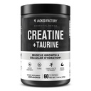 Jacked Factory Creatine + Tairine - Creatine Monohydrate 5000 מ"ג עם טאורין 2000 מ"ג על חוזק שרירים מוגברת ושיקום סלולרי - 60 משרתים, Unflavored