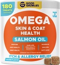Omega 3 Fish Oil for Dogs (180 Ct) - Skin & Coat Chews - Dry & Itchy Skin Relief + Allergy Support - Shiny Coats - EPA&DHA Fatty Acids - Natural Salmon Oil Chews Promotes Heart, Hip & Joint Support