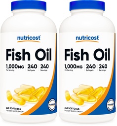 Nutricost Fish Oil Omega 3 Softgels with EPA & DHA (1000mg of Fish Oil, 560mg of Omega-3), 240 Softgels, Non-GMO, Gluten Free. (Pack of 2)
