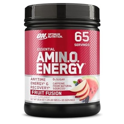 Optimum Nutrition Amino Energy - Pre Workout with Green Tea, BCAA, Amino Acids, Keto Friendly, Green Coffee Extract, אבקת אנרגיה - פירות פיוז'ן, 65 משרתים (Packaging May Vary)