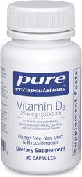 Pure Encapsulations ויטמין D3 25 mcg (1,000 IU) - תוספת לתמיכה העצם, משותף, חזה, לב, קולון & Immune בריאות - עם Premium ויטמין D - 30 קפסולות