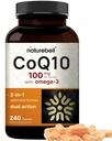 NatureBell CoQ10 100 מ"ג עם אומגה 3, 240 קפסולות | Stable High Absorption Form - Antioxidant Support for Heart & Energy Health - תוספת כוח Coenzyme Q10